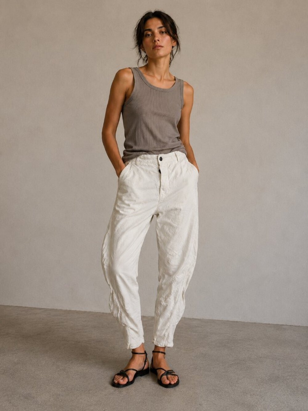Andrea Ya'aqov Avant Garde Tapered Pants Size 32 Made In Italy Ivory Linen blend